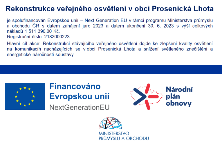 Rekonstrukce veřejného osvětlení v obci Prosenická Lhota