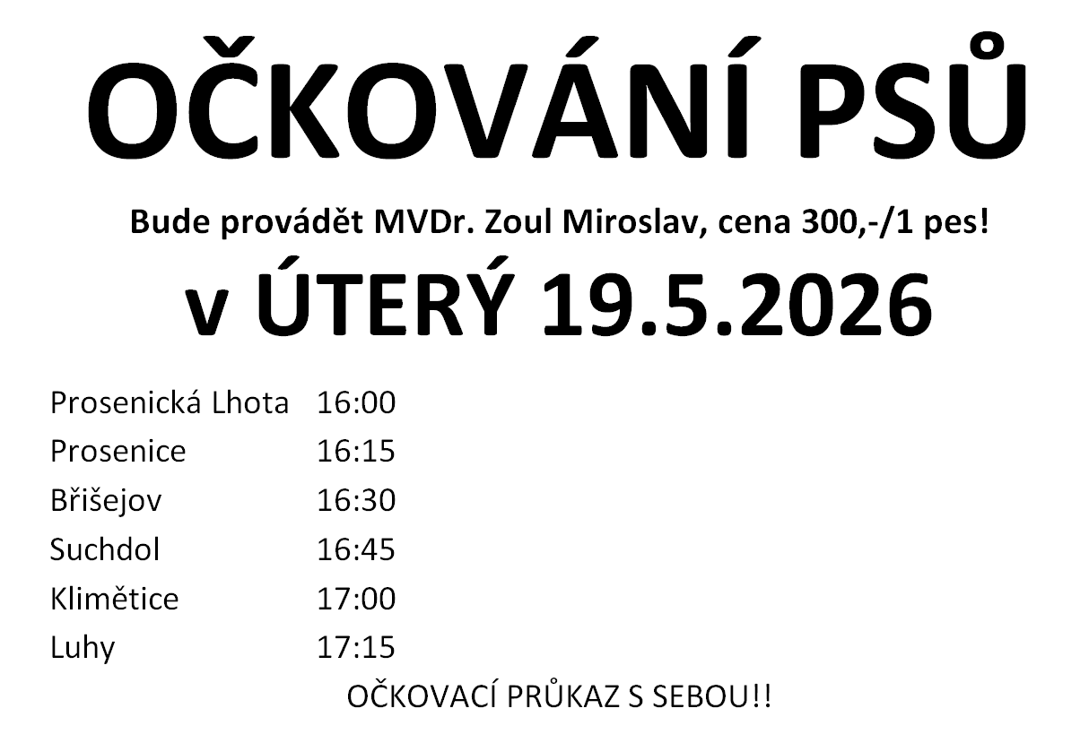 Očkování psů - 19.5.2026