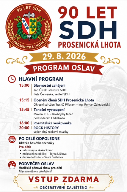 Program oslav 90 let SDH Prosenická Lhota