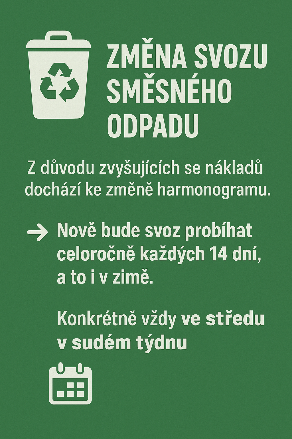 Změna svozu směsného komunálního odpadu 